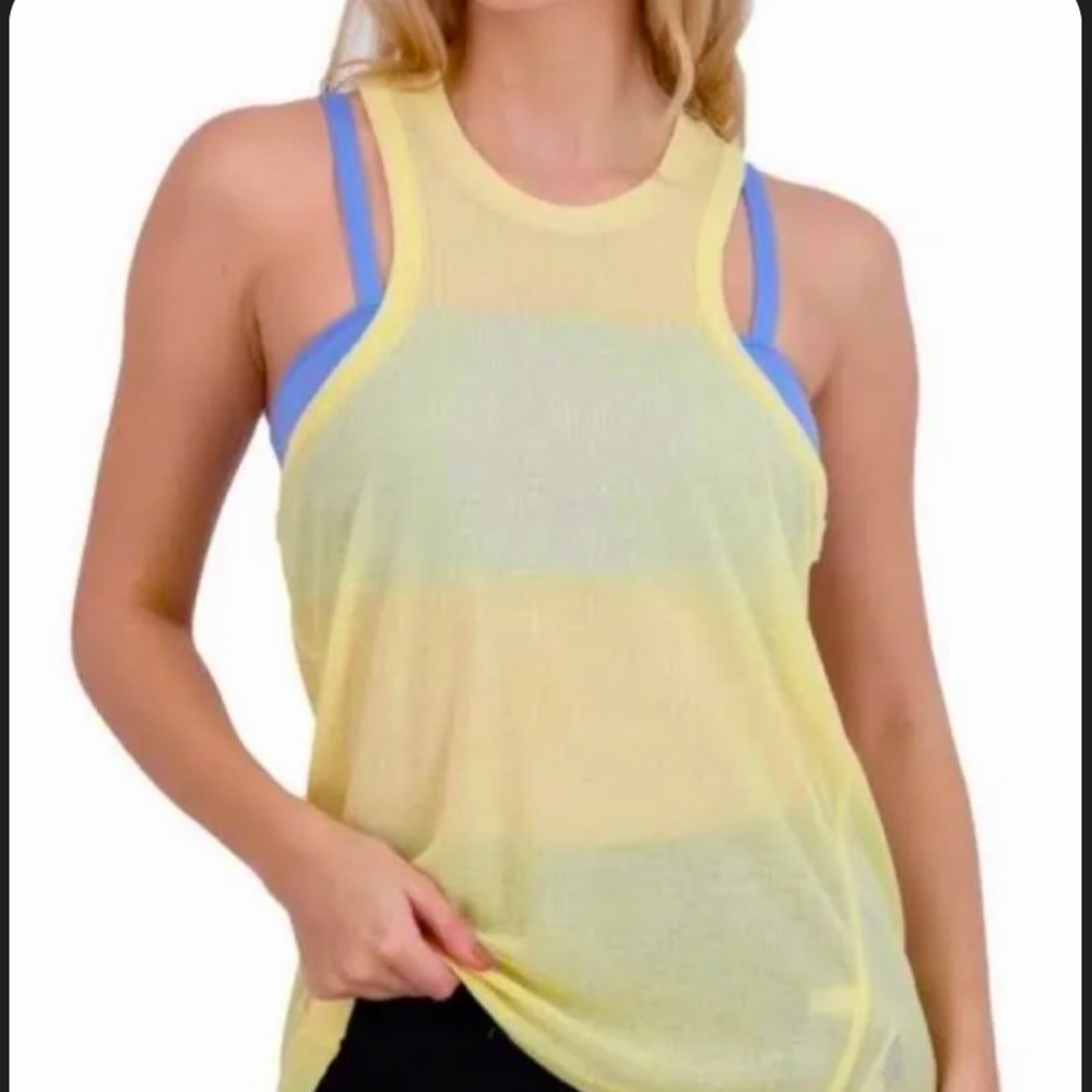 FP  Movement Very Varsity Ribbed Sleeveless Tank Top NWOT Size XS Neon Yellow